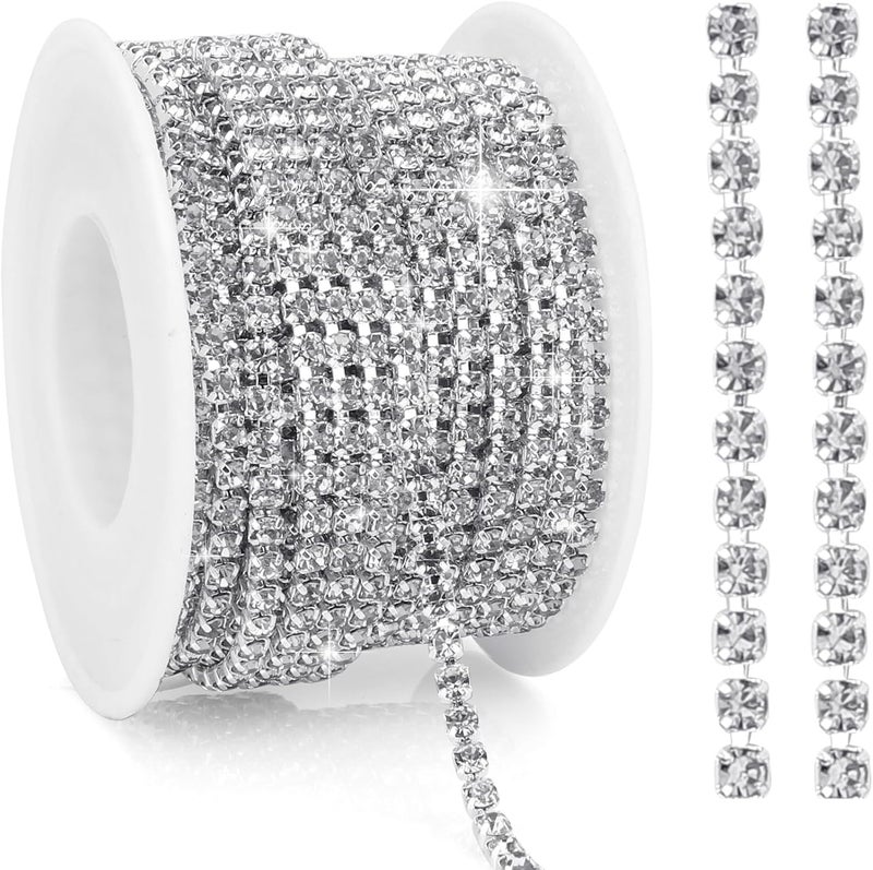 Liwidon Rhinestone Chain 10 Yards Rhinestone Trim Silver Bling Diamond Rhinestones Strips 3mm Glitter Bling Crystal Rhinestones Close Chains Claw Cup Chains Trim for Sewing DIY Crafting Jewelry Clothes - Image 1
